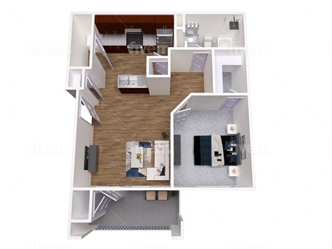 Floor plan for 1 bed, 1 bath, 732 sqft